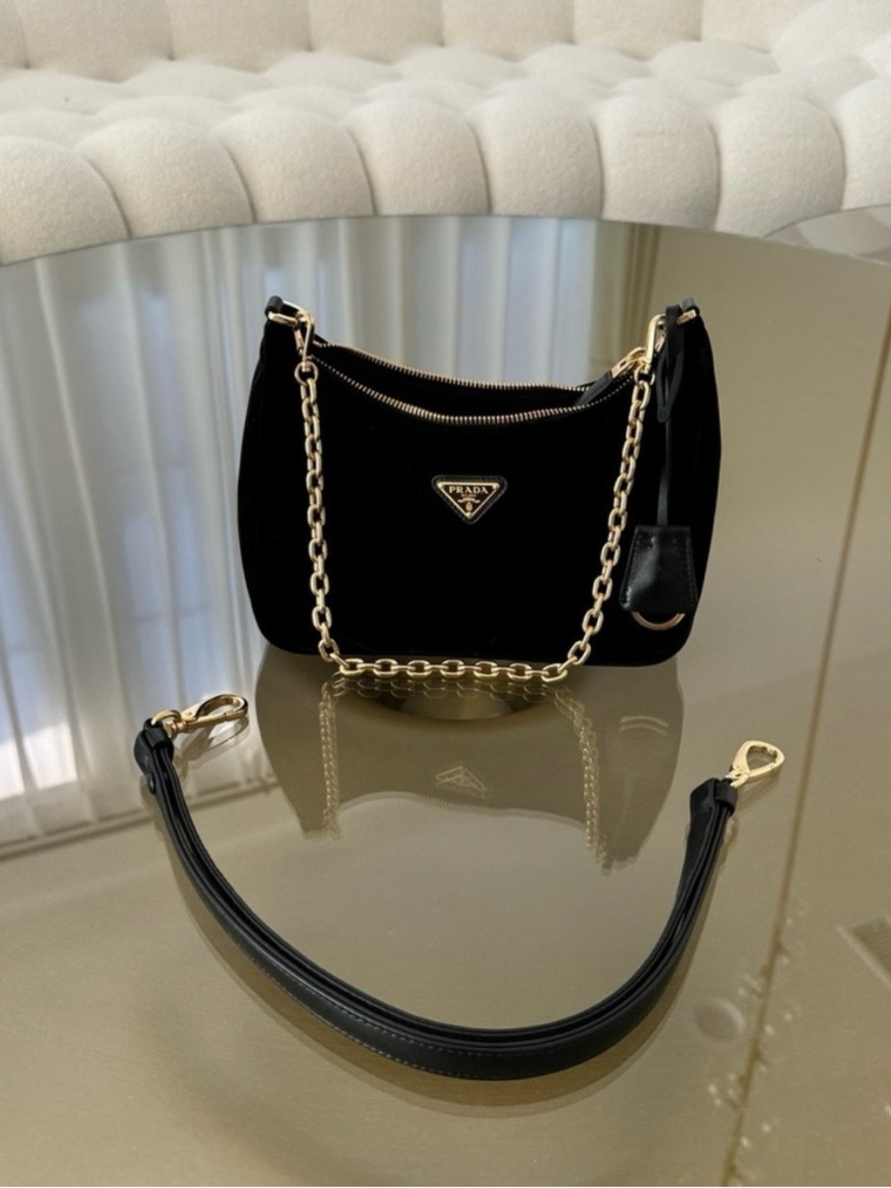 Prada Black Velvet Shoulder Bag with Gold Chain - Picture 3 of 8
